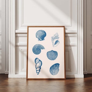Blue Seashell Print, Vintage Tropical Wall Art, Coastal Wall Decor, Retro Travel Poster, Beach Art, Printable Wall Art, Digital Download