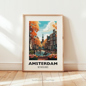 Amsterdam Travel Poster Wall Art, City Art Poster, Europe Travel Prints, Amsterdam Gift, Netherlands Print, Digital Download Wall Art