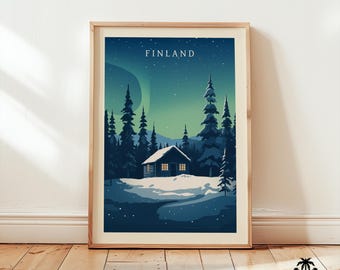 Finland Print Wall Art, Finland Poster, Northern Lights Print, Lapland Home Decor Travel Gift, Digital Scandinavian Artwork, Aurora Borealis