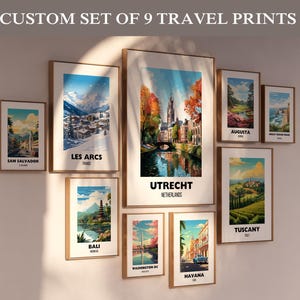 Custom Set of 9 Travel Prints, Personalized City Prints, Digital Download Wall Art, Personalized Gift, Set of 9 Travel Prints, Travel Poster