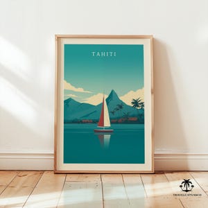 Tahiti Travel Poster Wall Art, French Polynesia Travel Poster, Tropical Island Artwork Home Decor, Tahiti Gift, Minimalist Digital Download