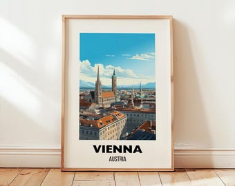 Vienna Travel Poster Wall Art, Retro Travel Poster, Europe Travel Print, Austria Wall Art, Vienna Gift, Vienna Print, Digital Download Art