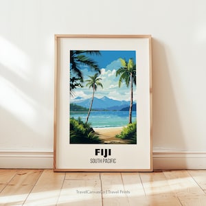 Fiji Travel Poster Wall Art, Fiji Travel Print, Fiji Island Gift, Fiji Coast Home Decor, South Pacific Ocean Artwork, Digital Download Art