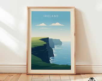 Irland Reise Poster Wandkunst, Irische Reise Druck, Cliffs of Moher Wohnkultur Kunstwerk, Irisches Geschenk, minimalistische Wanddekoration