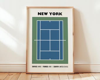 New York Grand Slam Tennis Druck Wandkunst, Tennis Kunstwerk Wohnkultur, Tennis Poster Wandkunst, Tennis Majors Geschenk, USA Hartplatz Tennis Kunst