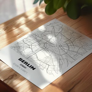 Mapa de Berlín, mapas de Alemania, póster ciudad, arte de calles, Karte Berlín, mapa blanco y negro, regalo mapa minimalista
