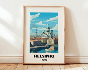 ヘルシンキの水彩画プリント、フィンランド旅行ポスター（デジタル