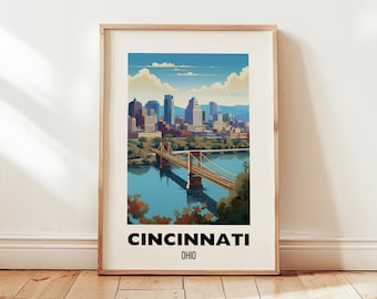 Cincinnati Travel Poster Wall Art, Cincinnati Ohio Travel Print, USA Home Decor, City Artwork, Cincinnati Ohio Gifts, Digital Download