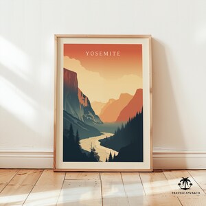 Yosemite Print Wall Art, National Park Poster, Yosemite Home Decor Gift, California Travel Poster Print Artwork, Printable Minimalist Art