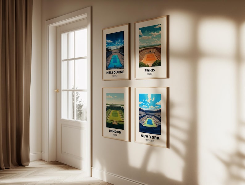 Grand Slam Set of 4, Tennis Poster Prints, Printable Grand Slam Series, Tennis Wall Art, Grass Court, Clay Court, Hard Court, Tennis Majors image 4