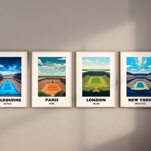 Grand Slam Set of 4, Tennis Poster Prints, Printable Grand Slam Series, Tennis Wall Art, Grass Court, Clay Court, Hard Court, Tennis Majors image 2