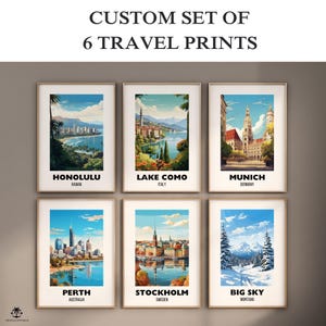 Custom Set of 6 Travel Prints, Personalized City Prints, Digital Download Wall Art, Personalized Gift, Set of 6 Travel Prints, Travel Poster