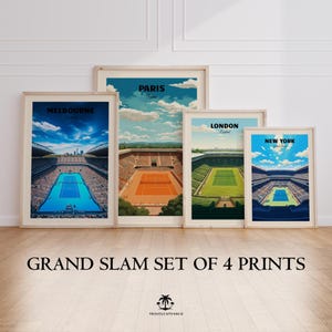 Grand Slam Set of 4, Tennis Majors Poster Prints, Printable Grand Slam Series, Tennis Wall Artwork, Grass Court, Clay Court, Hard Court