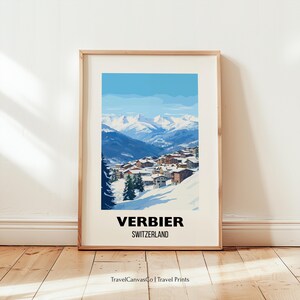 Verbier Travel Print Wall Art, Verbier Skiing Art Poster, Ski Home Decor Gift, Switzerland Winter Travel Prints, Digital Download Artwork