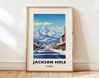 Jackson Hole Travel Poster Wall Art, Jackson Hole Print Gift, Wyoming Travel Poster, Snowboarding Decor, Ski Resort