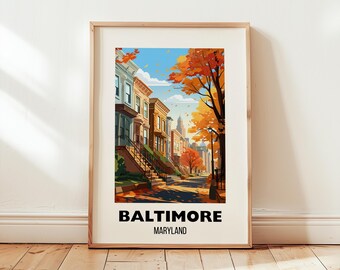 Baltimore Travel Poster Wall Art, Baltimore Maryland Print, US Cities Home Decor, United States Travel Gift, Artwork