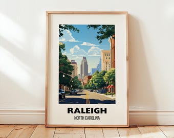 Raleigh North Carolina Travel Print Wall Art, Raleigh NC City Poster, Raleigh United States Travel Art Gift Art