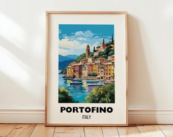 Portofino reizen print kunst aan de muur, Portofino poster, Portofino Italië reiscadeau, stad poster, kunst, huwelijkscadeau