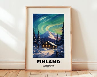 ヴィンテージフィンランド旅行ポスター レトロなオーロラウォール
