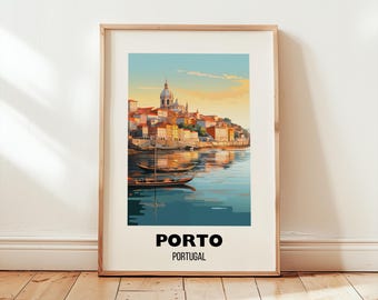 Póster de viaje de Oporto, Portugal, para pared, arte de Portugal, regalo de viaje a Oporto, decoración de viaje, paisaje urbano de Portugal