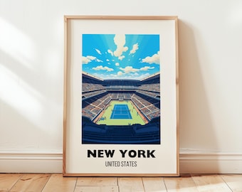 New York Grand Slam Tennis Print Wall Art, Tennis Stadium Artwork, Tennis Home Decor, Tennis Poster, Digital Download Art