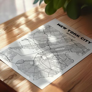 New York City Map Print, New York, NYC NY USA Map Art Poster, City Street Road Map Print, Wall Office Decor, Map of Manhattan, Central Park