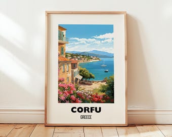 Corfu Greece Travel Poster Wall Art, Corfu City Poster, Greece Travel Gift, Corfu Coastal Home Decor, Corfu Artwork, Digital Download Art