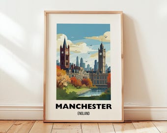 Manchester Travel Poster Wall Art, United Kingdom, Manchester Travel Print, Manchester Gift, England Print, Digital Download Wall Art