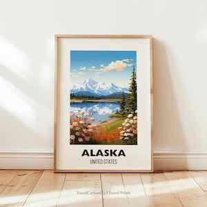 Alaska Travel Poster Wall Art, Alaska Print, United States Mountain Artwork, Holiday Travel Gift, Alaska Art Home Decor, Digital Download