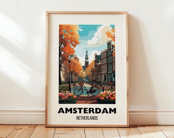 Amsterdam Travel Poster Wall Art, City Art Poster, Europe Travel Prints, Amsterdam Gift, Netherlands Print, Wall Art