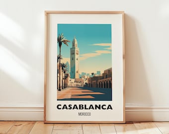 Casablanca Travel Print Wall Art, Morocco Travel Poster, Casablanca Poster Gift, Casablanca Home Decor, Digital Download Artwork