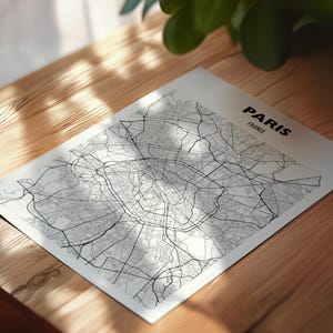 Paris France Map Print, Paris Map, France Map Artwork, Paris City Road Map Poster, Black and White Map, Île-de-France, Minimal Town Map Gift