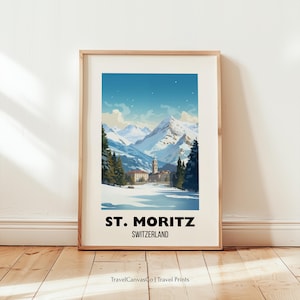 St Moritz Travel Print Wall Art, St Moritz Poster, Switzerland Poster, St Moritz Ski Art, St Moritz Gift, Birthday Present, Digital Download