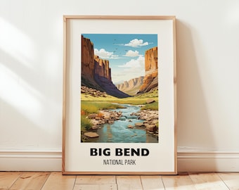 Big Bend National Park Texas Travel Print, Big Bend Travel Poster Gift, Hiking Wall Art Home Decor, Digital Download, US National Park Art