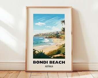 Impresión de pared de viaje a Bondi Beach, póster de Bondi Beach, impresiones de pósteres de Australia, regalo de Bondi Beach, Nueva Gales del Sur, Sídney