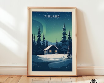 Finland Print Wall Art, Finland Poster, Northern Lights Print, Lapland Home Decor Travel Gift, Digital Scandinavian Artwork, Aurora Borealis