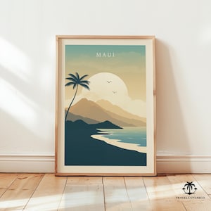 Maui Print Wall Art, Hawaii Travel Poster, Maui Beach Artwork, Wedding Gift, Maui Honeymoon, Maui Minimalist Home Decor, Tropical Hawaii Art