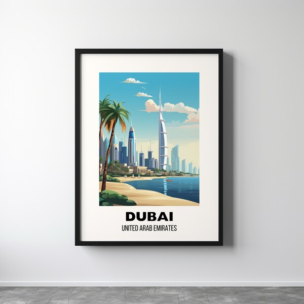 Dubai Travel Poster Wall Art, City Art Poster, Asia Travel Prints, United Arab Emirates, Dubai Gift, Dubai Print, Digital Download Wall Art