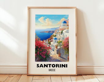 Santorini Travel Poster Wall Art, City Art Poster, Europe Travel Prints, Greece Wall Art, Santorini Gift, Santorini Print