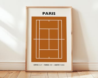 Paris Grand Slam Tennis Druck Wandkunst, Sandplatz Tennis Kunstwerk, Tennis Poster Druck, Grand Slam Poster Wohnkultur, Tennis Majors