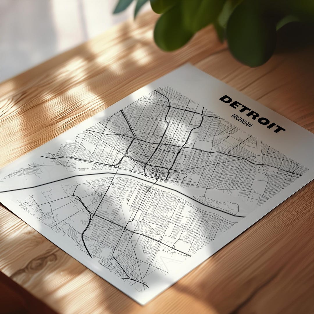 Detroit Map Blue Detroit Map Print, Detroit Michigan, Michigan Maps Art, Detroit Office ...