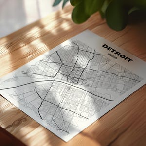 Mapa de Detroit Michigan, arte mapas Michigan, decoración oficina y hogar, regalo Detroit, arte minimalista, mapa urbano, mapas EE.UU.