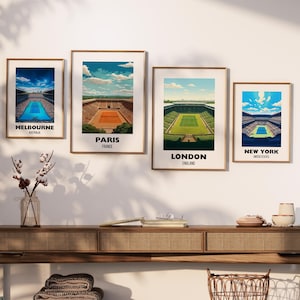 Grand Slam Set of 4, Tennis Poster Prints, Printable Grand Slam Series, Tennis Wall Art, Grass Court, Clay Court, Hard Court, Tennis Majors image 6