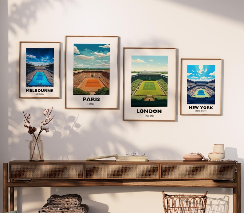 Grand Slam Set of 4, Tennis Poster Prints, Printable Grand Slam Series, Tennis Wall Art, Grass Court, Clay Court, Hard Court, Tennis Majors image 6