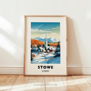 Stowe Vermont Travel Print Wall Art, Stowe Ski Poster, Stowe VT Mountain Artwork Gift, Vermont Travel Poster, Home Decor, Digital Download
