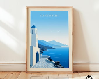 Santorini Poster Print, Greece Art Print, Mediterranean Wall Art, Santorini Home Decor Gift, Santorini Artwork, Printable Minimalist Art
