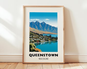 Queenstown New Zealand Travel Print Wall Art, Queenstown Poster Gift, New Zealand Artwork Print, Birthday Present, Decor