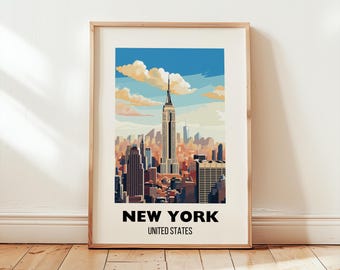 New York City Skyline Art Print: Travel Poster, NYC Home Decor (Digital Download)