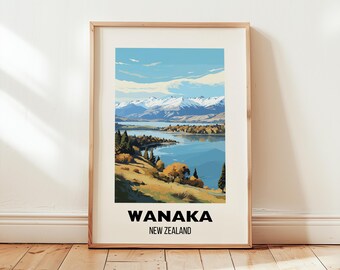 Lámina decorativa de viaje de Wanaka, póster de Wanaka, Nueva Zelanda, regalo de decoración para el hogar de Wanaka, regalo de cumpleaños, arte de Nueva Zelanda, obra de arte