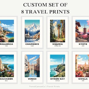 Custom Set of 8 Travel Prints, Personalized City Prints, Digital Download Wall Art, Personalized Gift, Set of 8 Travel Prints, Travel Poster
